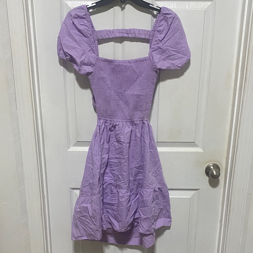 Purple Puff Sleeve Mini Dress